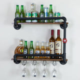 Wine Rack Wall Mounted 2 Tier, Hanging Floating Small Mini Bar Liquor Shelves