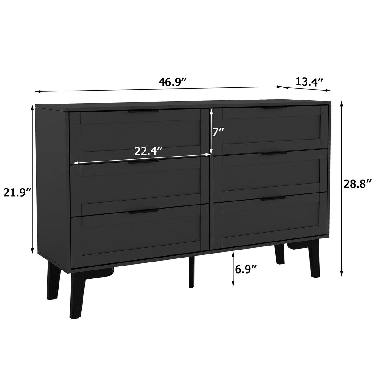 TaoHFE 6 Black Dresser for Bedroom Modern Black Chest of Drawers for Nursery Wood Dresser for Kids Horizontal Dressers & Chests of Drawers for Bedroom Living Room (Black/ 6 Drawer)