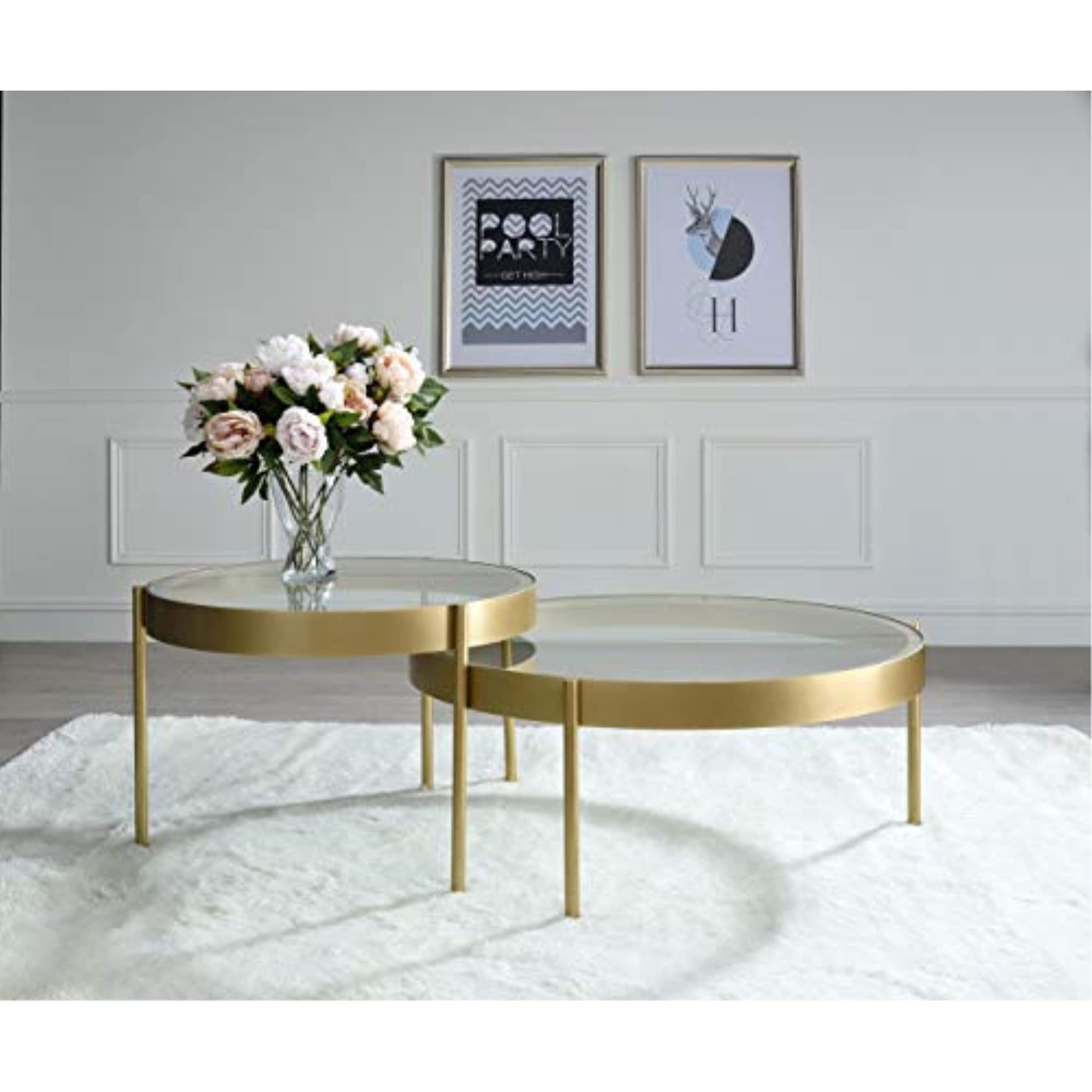Andover Gold Metal Frame Oval Nesting Tables with Clear Glass Top