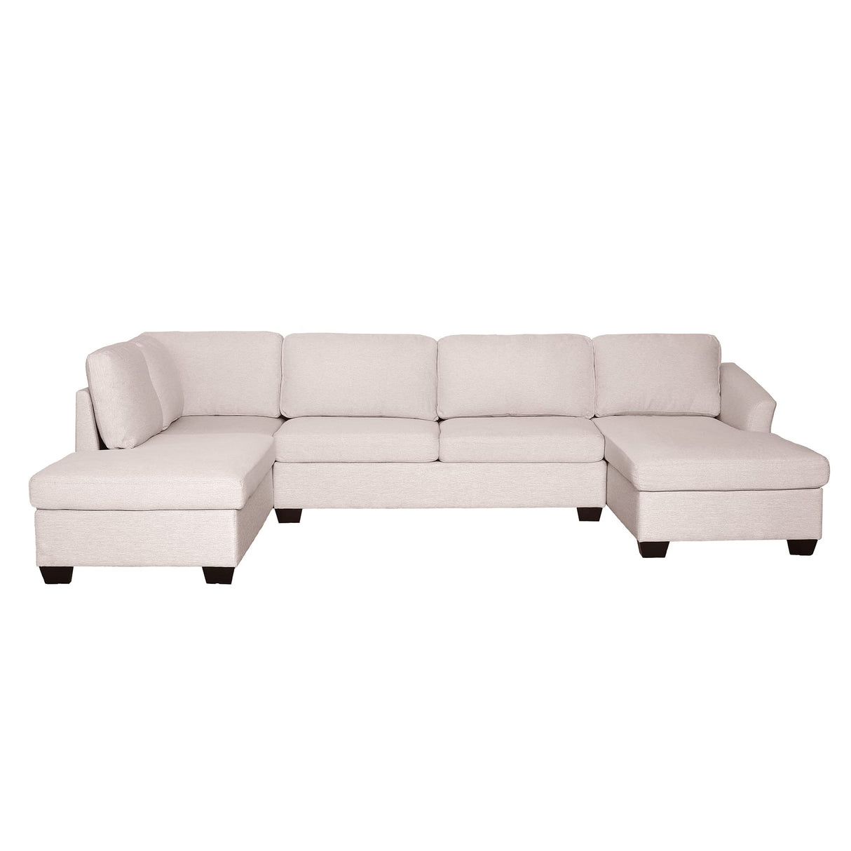 Shape Sectional Sofa, Double Extra Wide Chaise Lounge Couch, Beige