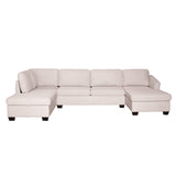 Shape Sectional Sofa, Double Extra Wide Chaise Lounge Couch, Beige