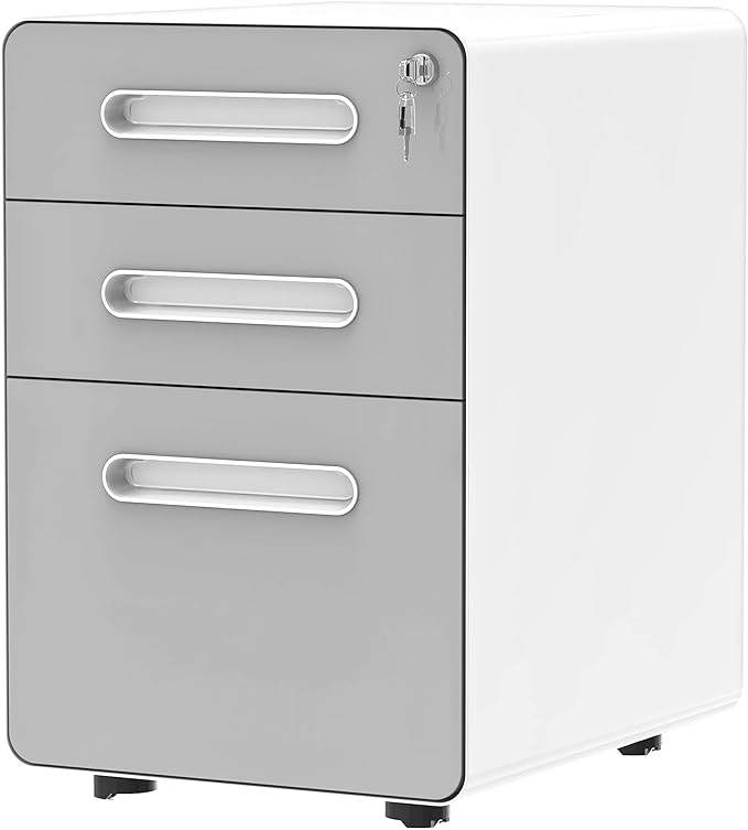 3-Drawer Rolling File Cabinet, Metal Mobile File Cabinet with Lock,