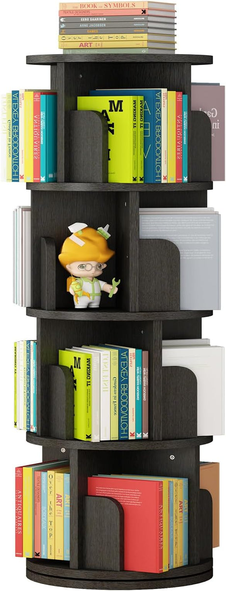 Bookshelf, 360 Display 4-Tier Bookcase Storage Rack for Kids & Adults, Corner Spinning