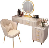 Makeup Vanity Desk with Round Mirror and Lights, White Vanity Makeup Table