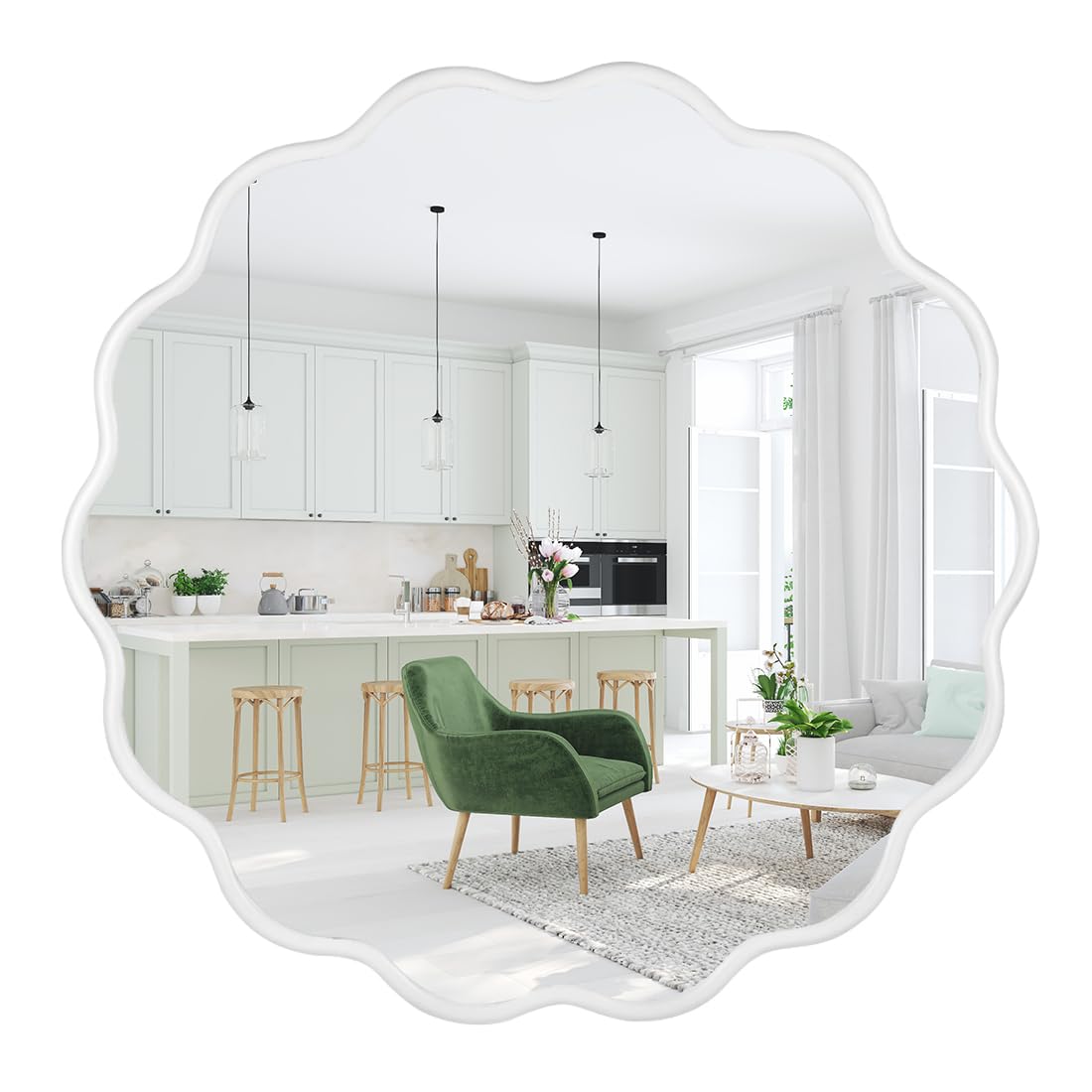 22 Inch White Round Wavy Mirror