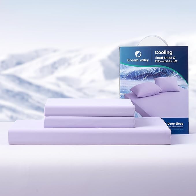 Queen Size Cooling Fitted Sheet with 2 Pillowcases, Q-Max > 0.4 Aerocool™ 3 PCS