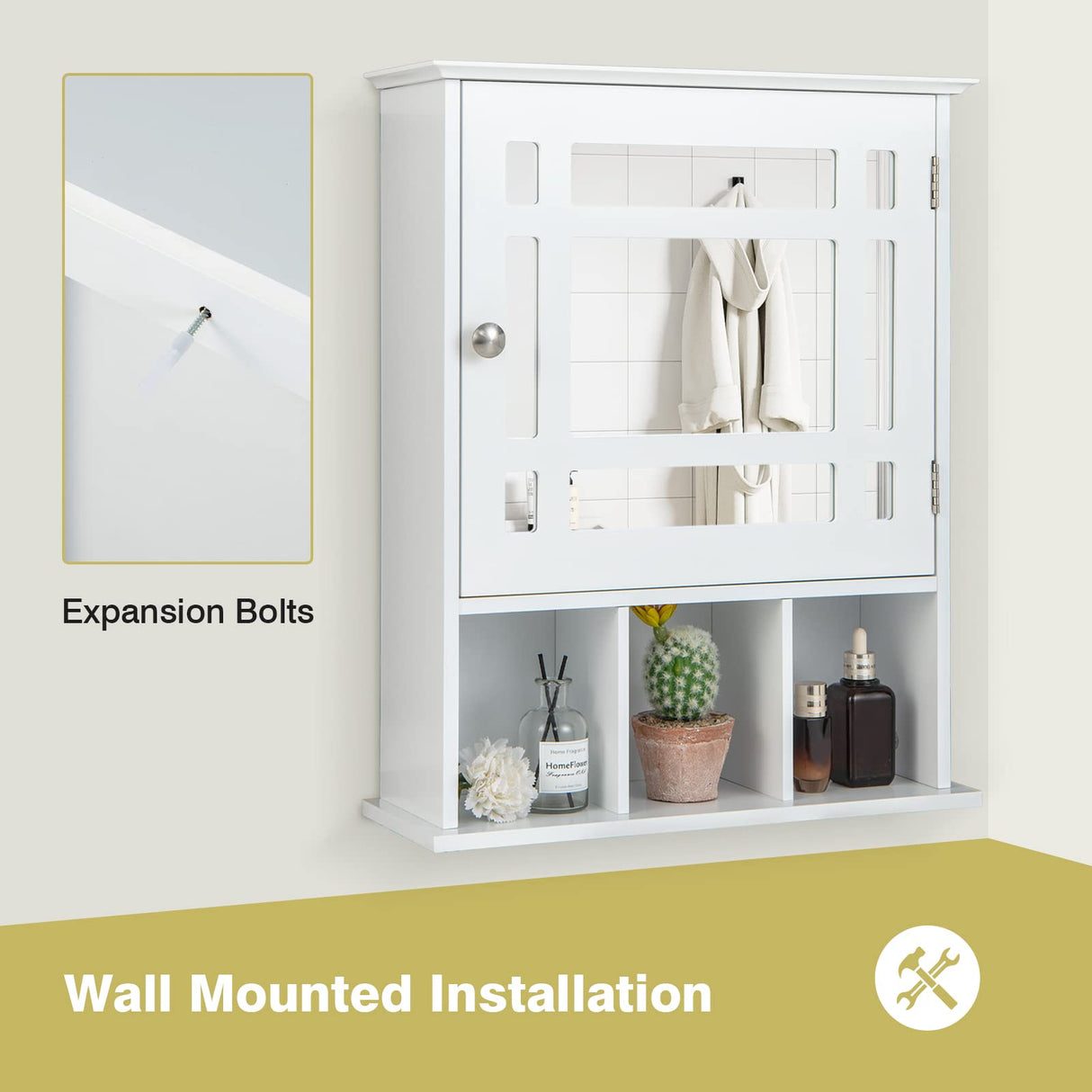 Bathroom Medicine Cabinet with Mirror, Wall Mounted Hanging Storage Organizer with Adjustable Shelf
