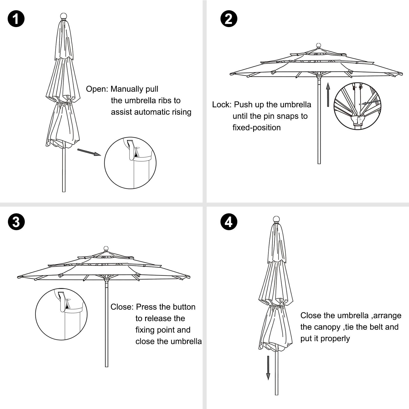 USA 10-Year-Non-Fading 11Ft 3 Tiers Market Umbrella Patio Outdoor Cylinder Auto Push-up Table Umbrella with Ventilation,