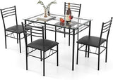 5-Piece Glass Dining Table Set with 4 Chairs