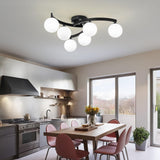 Mid Century Glass Globe Semi Flush Mount Ceiling Light - 6 Light Sputnik Chandelier