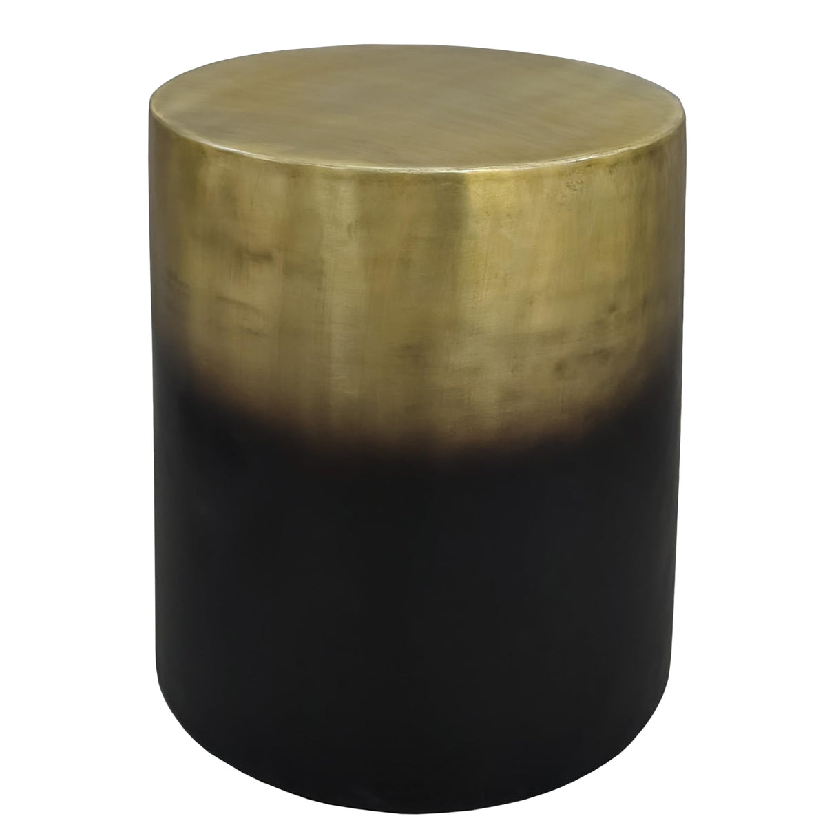 Dyan Side Table, 16.5 Inch Round Drum Shape, Black, Gold Antique Brass Ombre