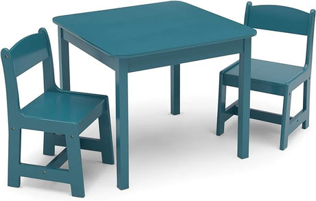 MySize Kids Wood Table and Chair Set (2 Chairs Included), Deep Blue