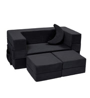Modular Kids Sofa,Toddler Couch Foam Armchair for Kids, Children Convertible Plush Sofa Play Set,Fold Out Sofa Bed(Black)