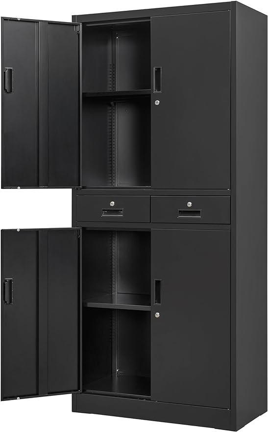 71" H x 28" W x 16" D Locking Storage Cabinet with Adjustable Shelves and One Drawer