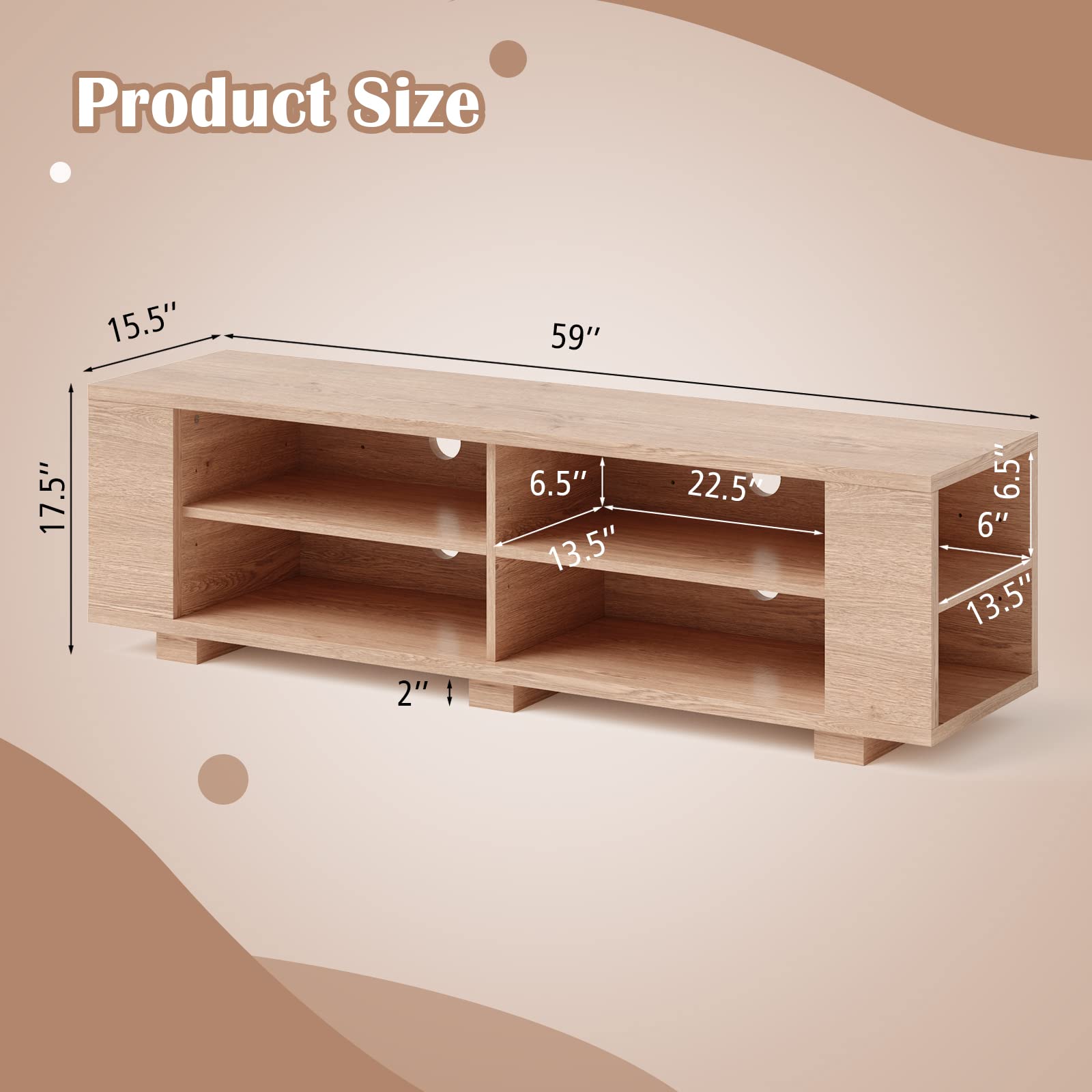 Wood TV Stand for TVs up to 65 Inch Flat Screen, Modern Entertainment Center