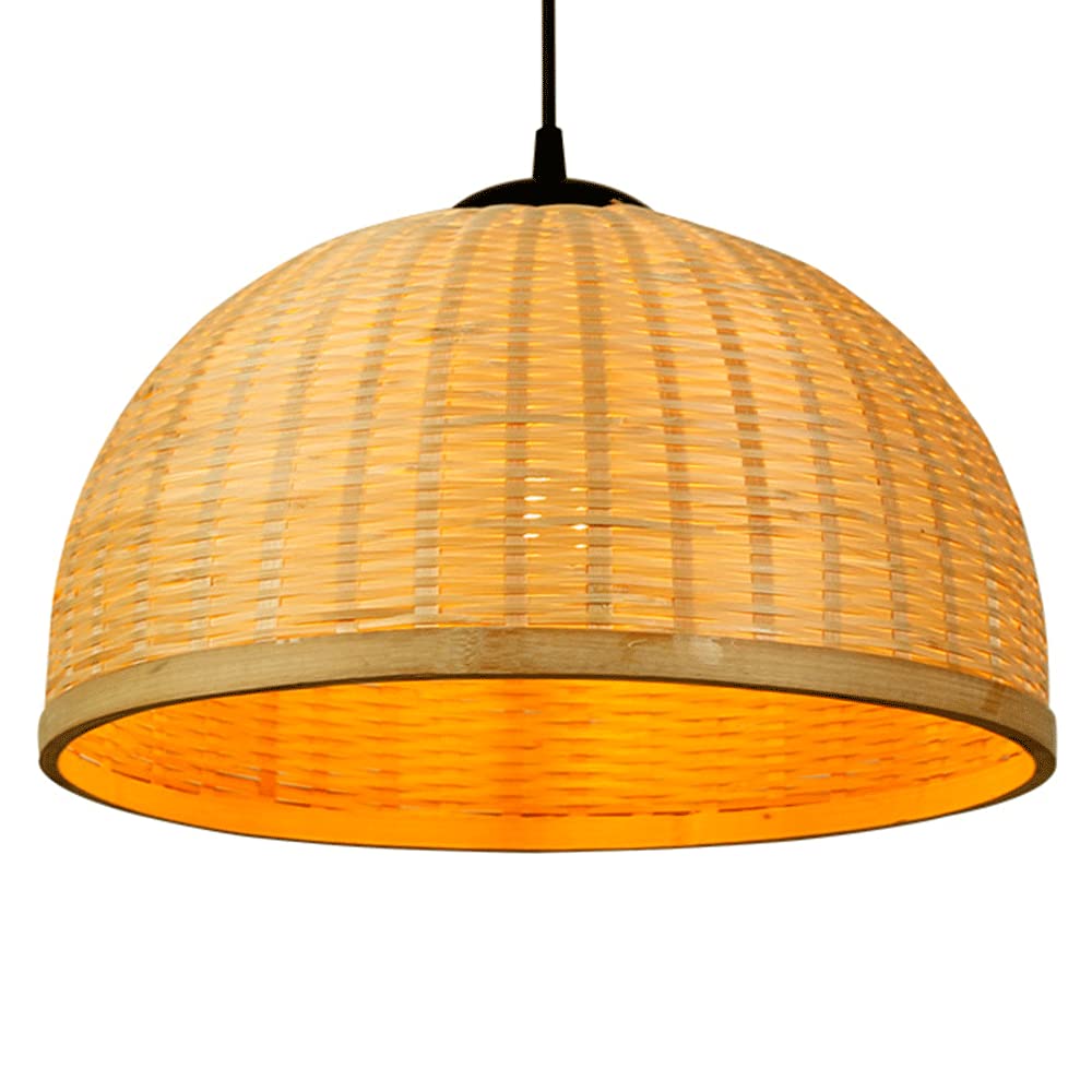 Semi-Circular Hat Pendant Shade Primary Color Bamboo Hanging Light Hand Woven