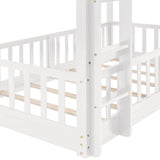 Toddler Floor Bed with Fence, Low Bunk Bed Twin Over Twin for Boys Girls, Wood Bed