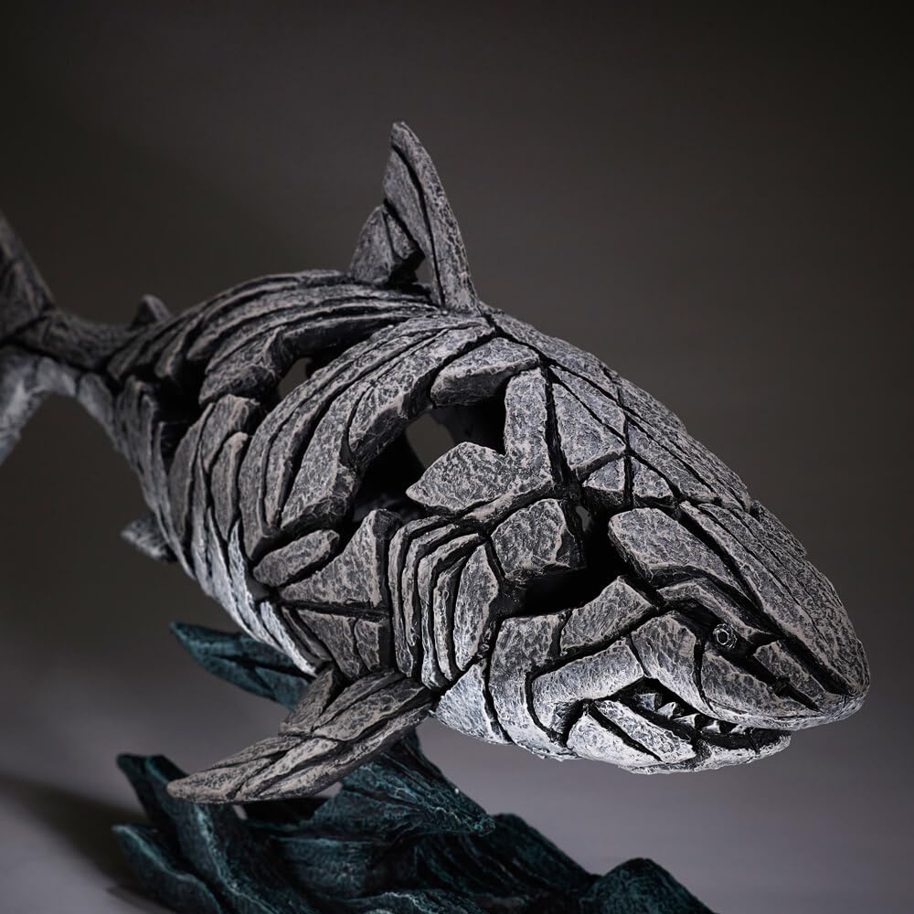 Edge Sculpture Shark on Wave Animal Figurine, 12.2 Inch, Grey and Blue