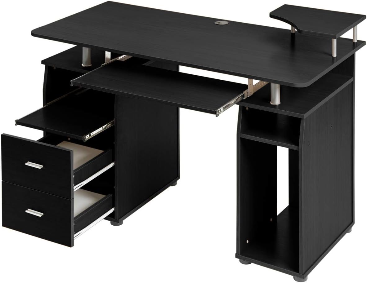 Office Computer Desk - Multi-Functional Writing Study Table Desk with Elevated Shelf,