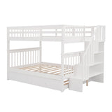 Full Stairway Bunk Bed with Twin Trundle and Storage,Solid Wood Storage Bunk Bed