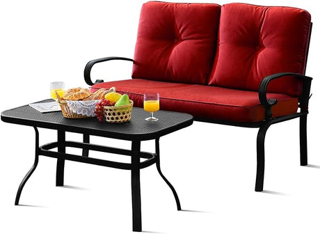 Loveseat with Table Set, 2 Seat Cushioned Sofa with Coffee Table