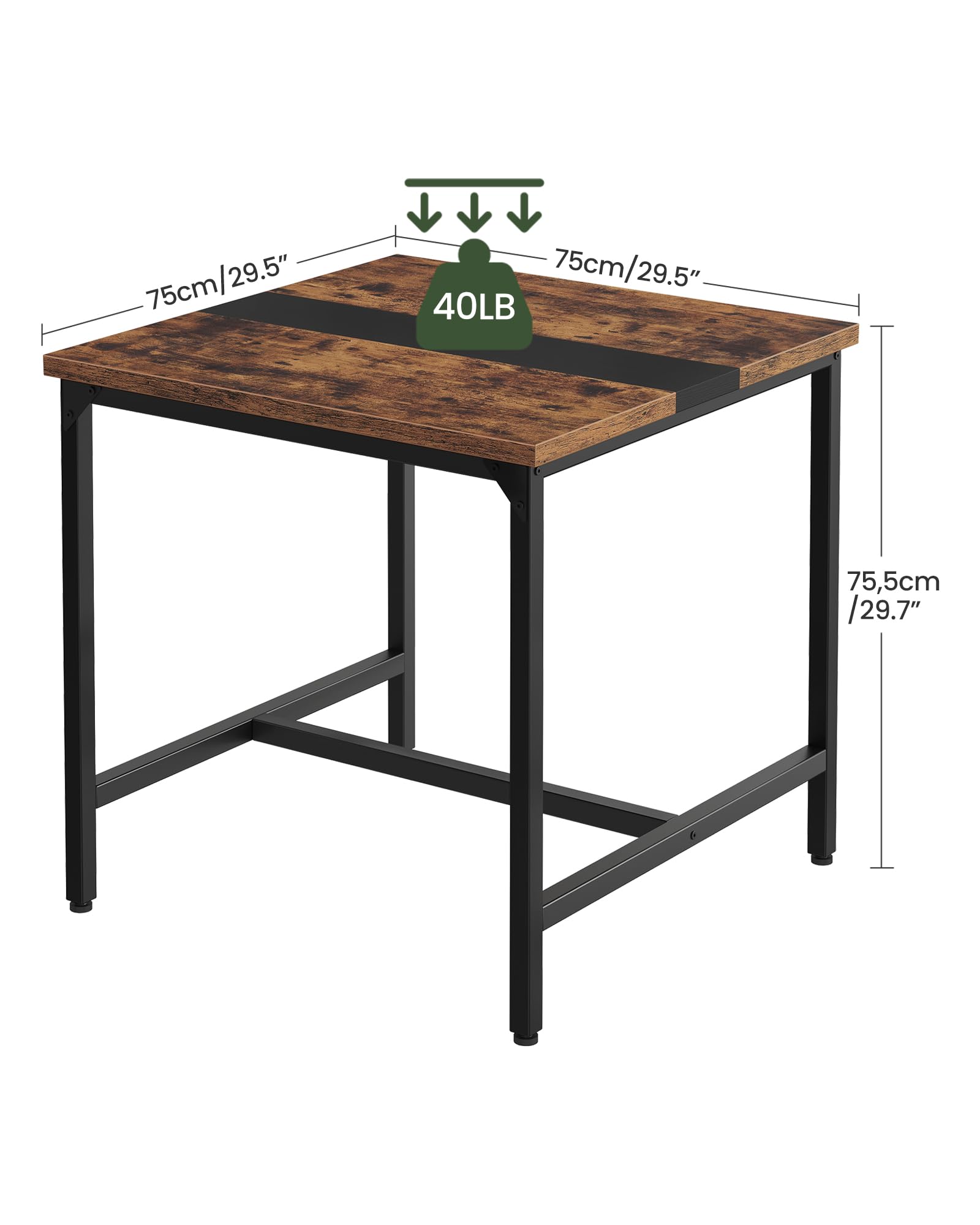 29.5" Square Dining Table - Rustic Brown & Black