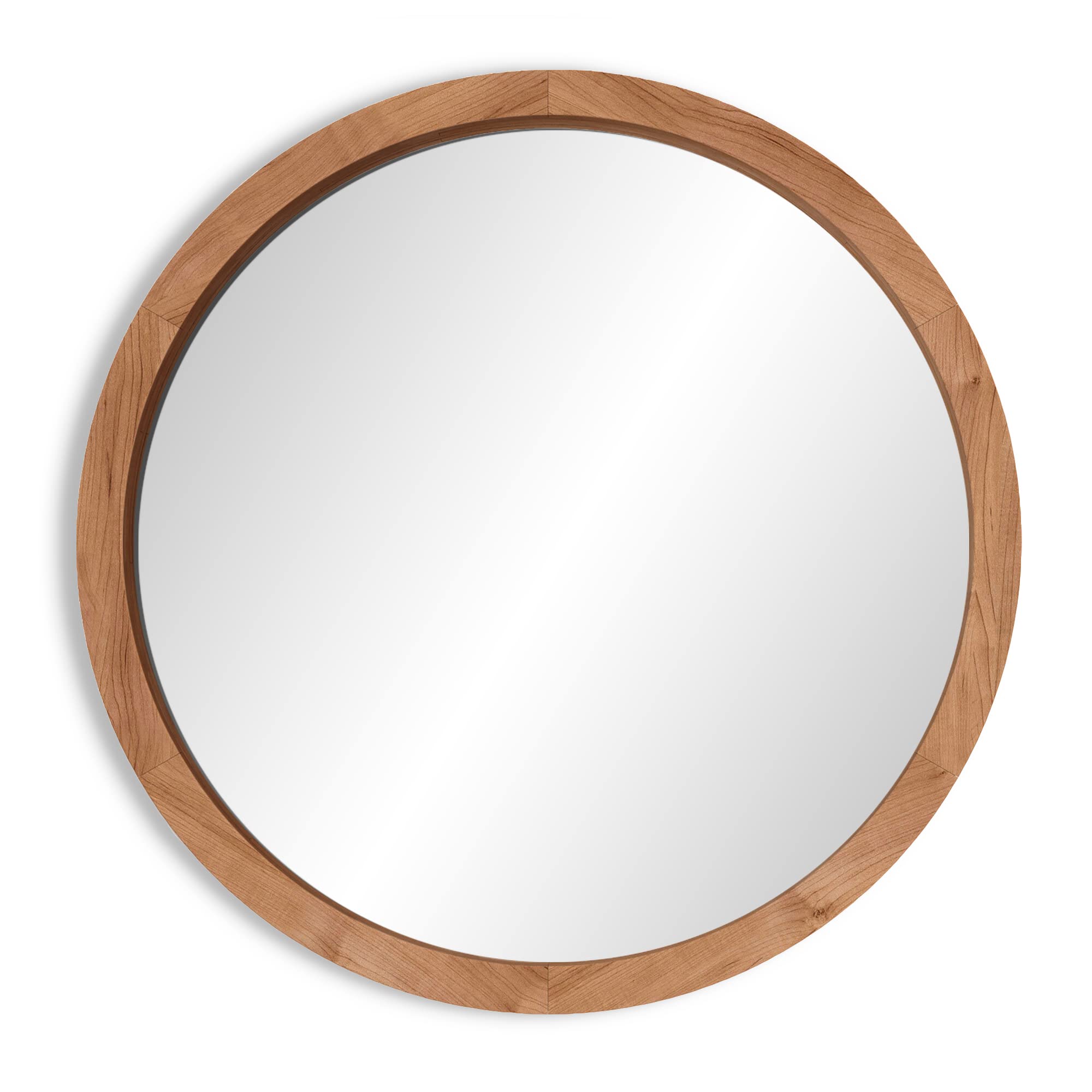 Round Wood Mirror - Natural Wooden Frame, Large Circle Mirror for Wall, Home Decor