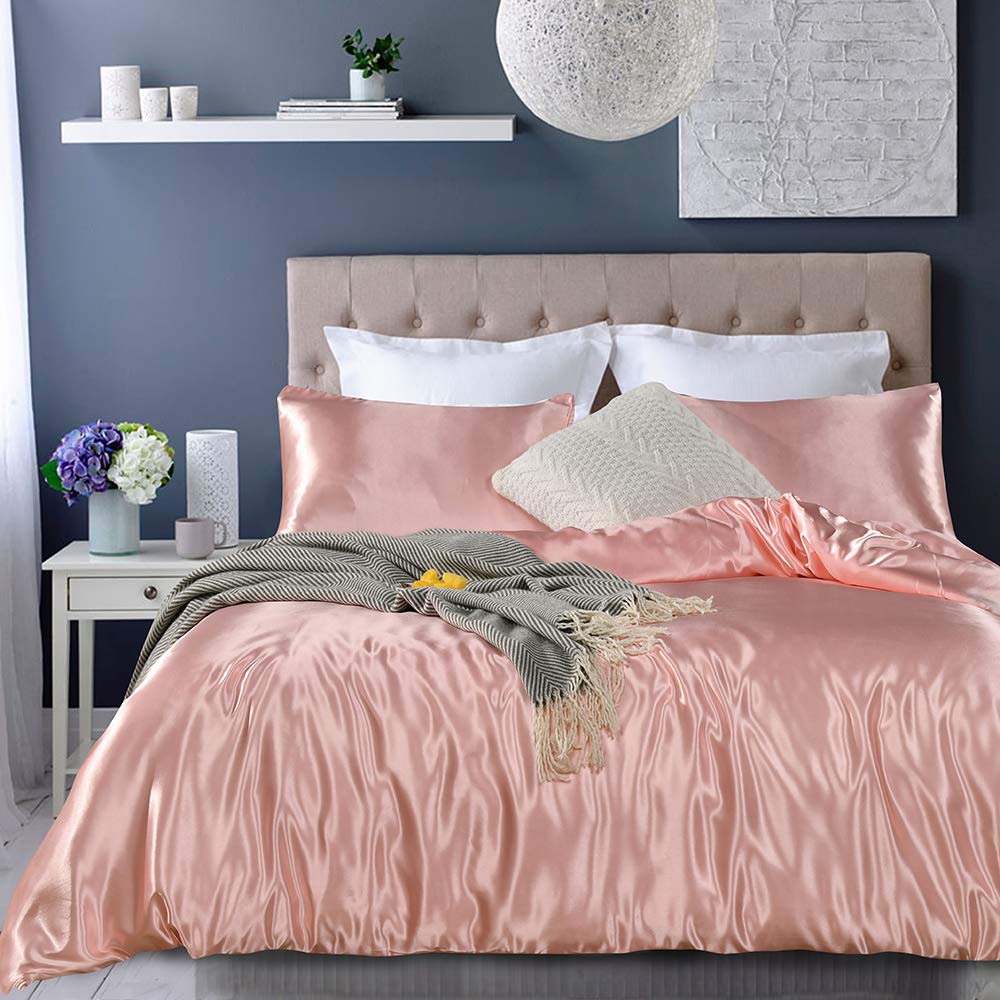 Hotel Pink Duvet Cover King Silk Like Satin Bedding Set
