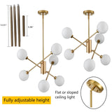 6 Lights Modern Glass Globe Chandelier Mid Century Brass Branches Milky White Ball