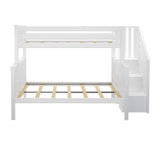 Twin-Over-Full Bed Frame For Kids With Stairs, White