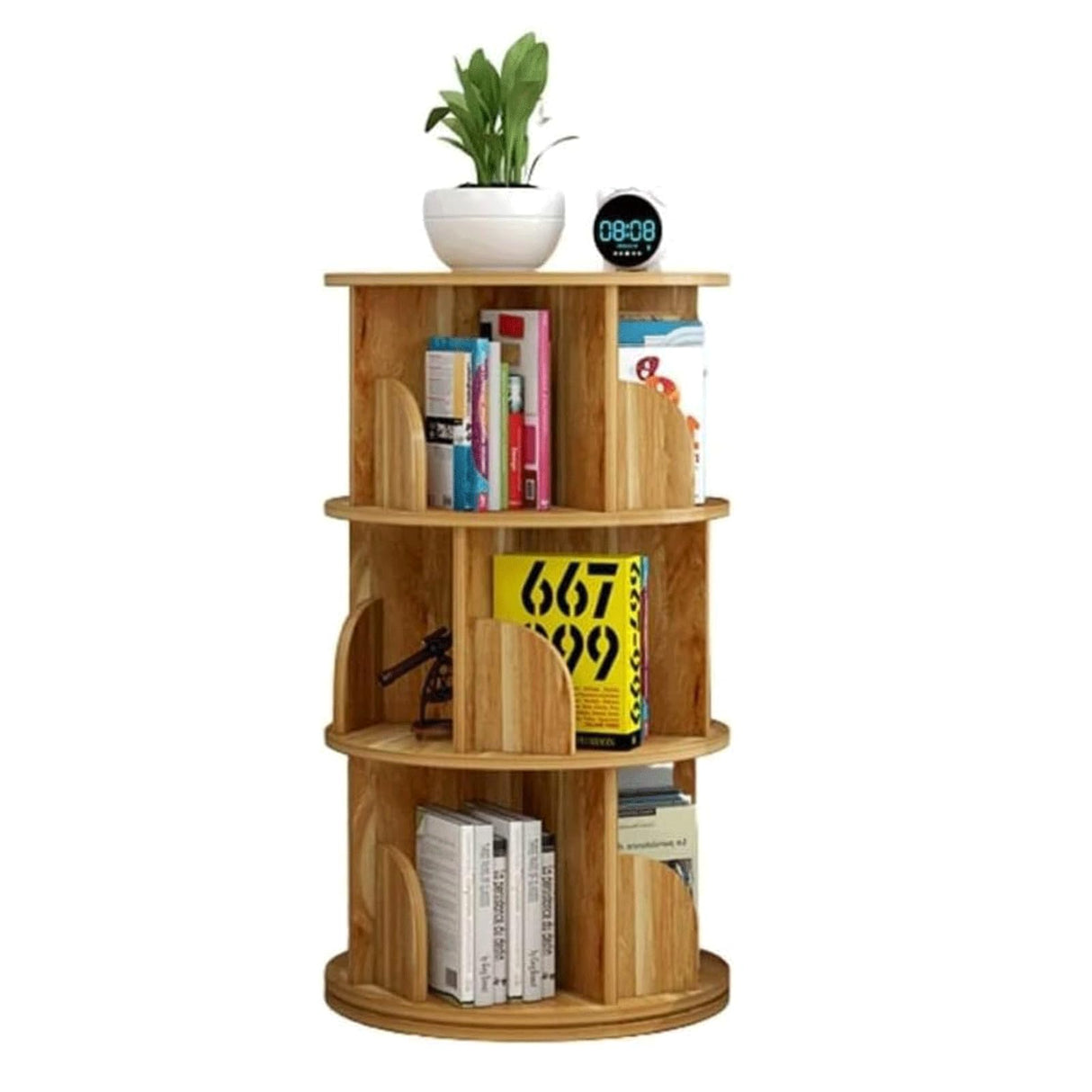 Bookcases 360° Rotating Bookshelf Wooden Standing Bookcase Space