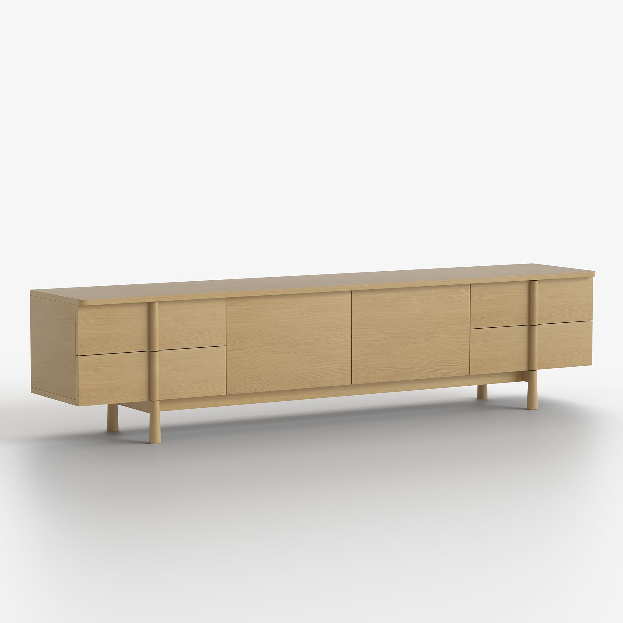 86.81" Modern TV Stand with Solid Wood Legs and Adjustable Storage