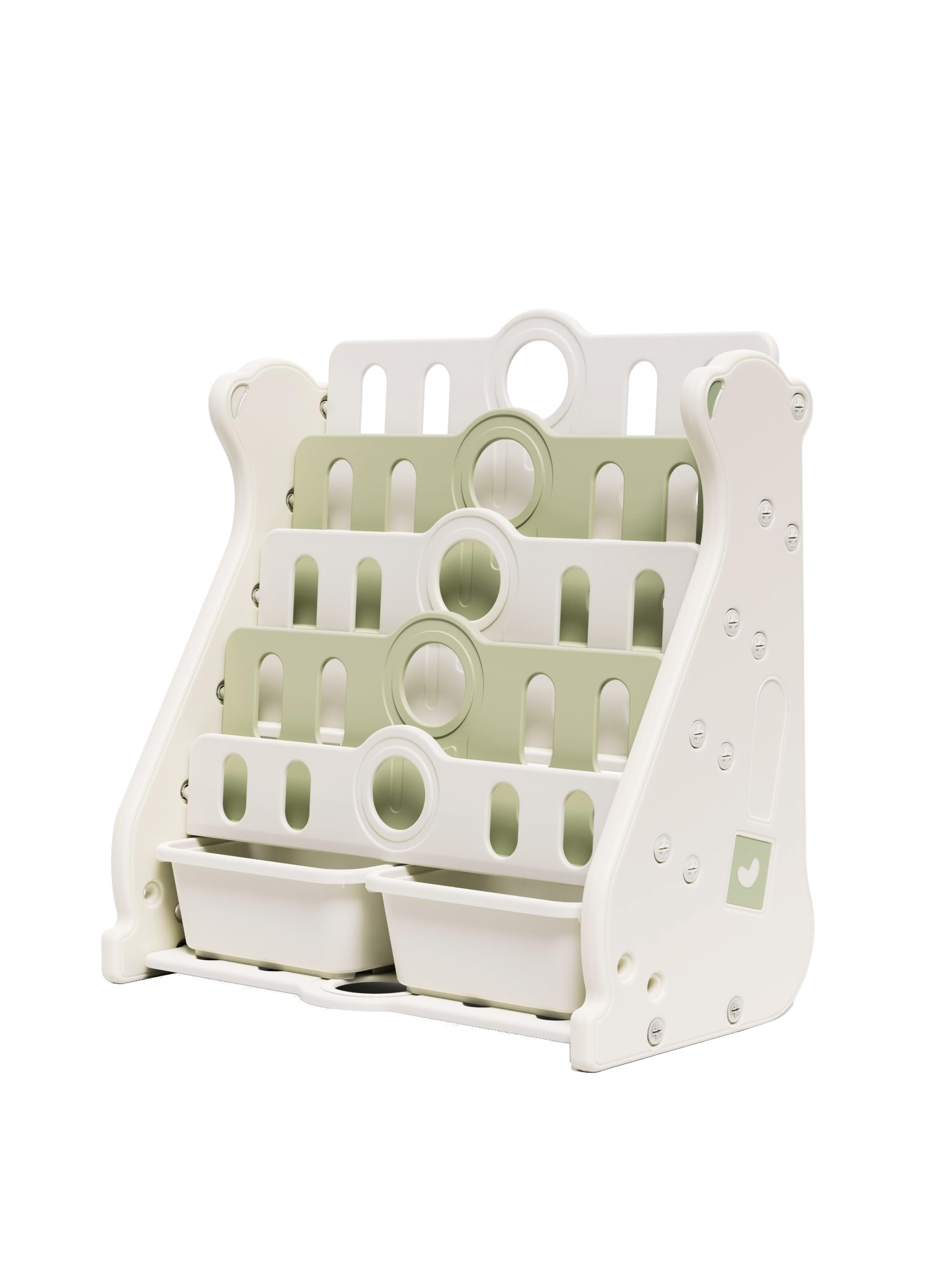 Deer COCO Kids Bookshelf and Toy Storage for Toddler, 4 Tier White Bookshelf Bookcase for Kids Bedroom/Nursery/Classroom, Toddler Wall Corner Bookshelf Kids Montessori Bookshelf (Green)