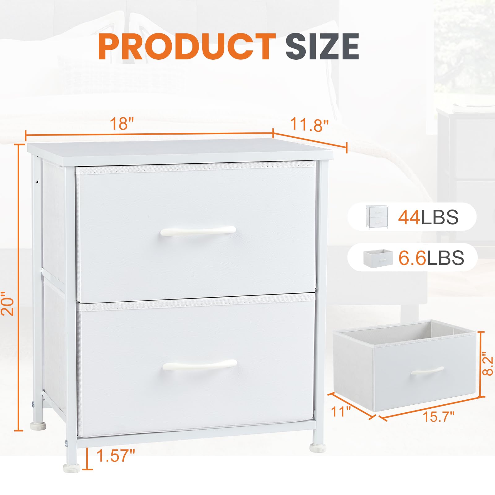Nightstand with 2 Drawers, End Tables Bedside Furniture Side Table