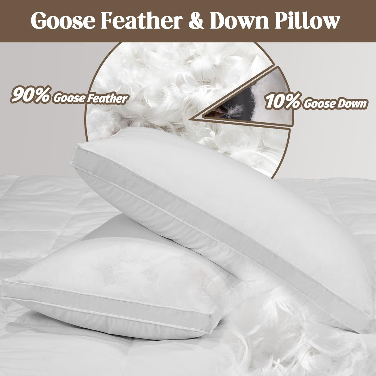 Feathers and Down Pillows, Pillows Queen Size Set of 2