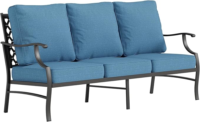 Metal Patio Furniture Sofa with 5.75" Super-Thick Waterproof Cushion