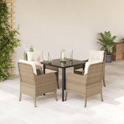 Outdoor Dining - 5 Piece Patio Dining Set with Cushions, Durable Rattan, Beige Color