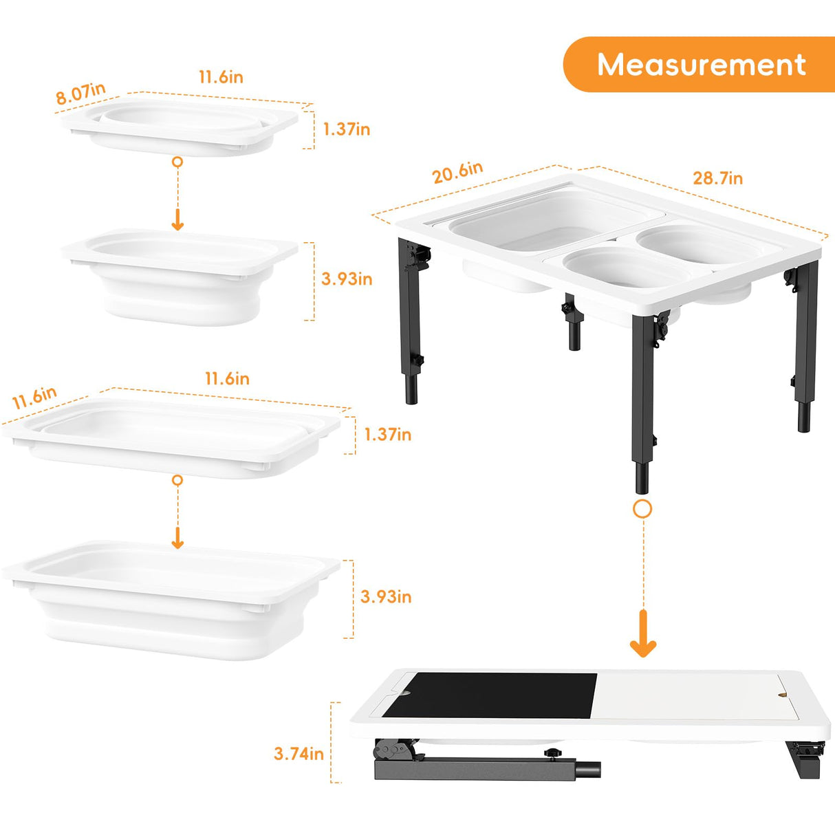 Foldable Sensory Table for Toddlers, Adjustable Height Kids Table, Wooden Activity Table with Metal Legs