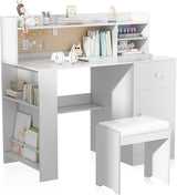 Kids Desk and Chair Set with Hutch, Wooden Student's Study Desk with Storage Cabinet and Drawer