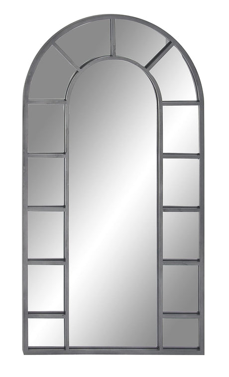 Metal Room Wall Mirror Window Pane Inspired Entryway Mirror with Arched Top