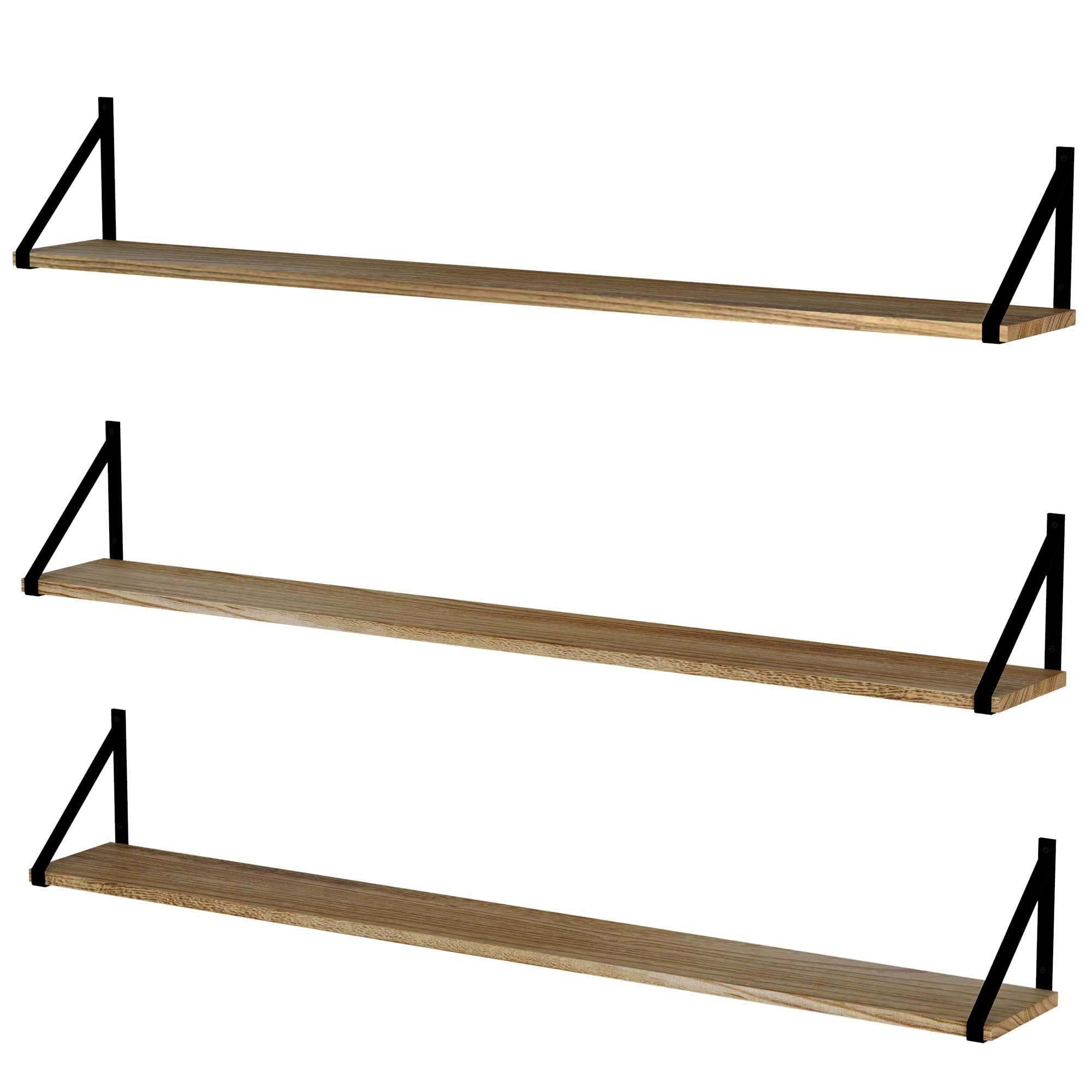 Bora Long Floating Shelves, Wall Bookshelf Living Room Decor Book Shelves for Office, Kitchen Organization Bedroom Decor Burnt, 48"x6" Set of 3