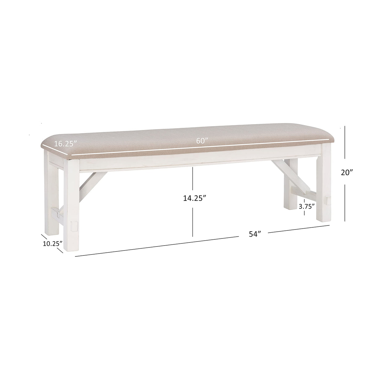 Company Powell Turino Distressed White Dining Bench