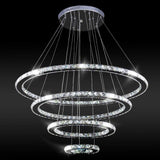 Modern Crystal Chandelier 4 Rings Adjustable Ceiling-Lighting Creative Simple Dining