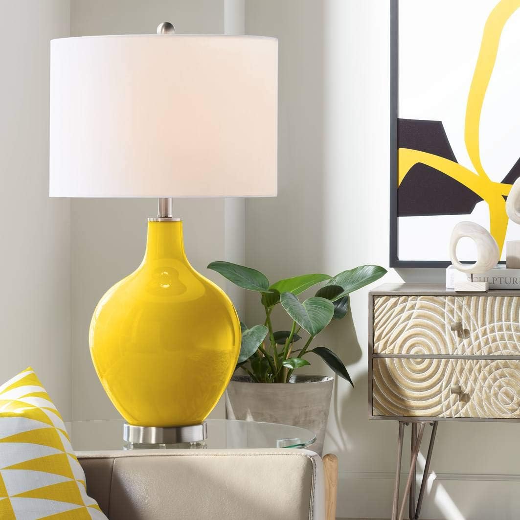 OVO 28 1/2" Tall Modern End Table Lamp Citrus Yellow Finish Glass Single Linen White