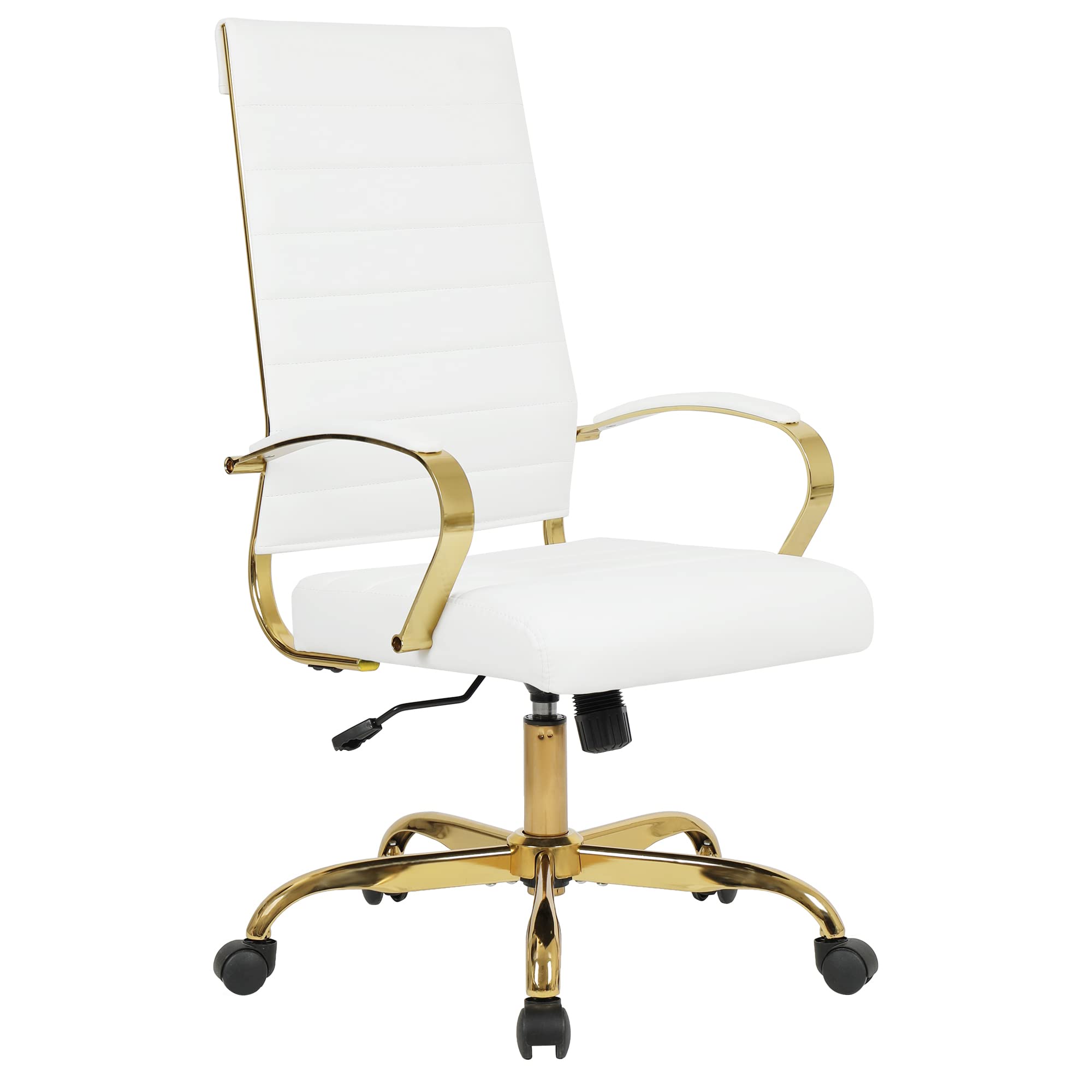 High Back Executive Office Chair - Ribbed PU Leather with Gold Frame