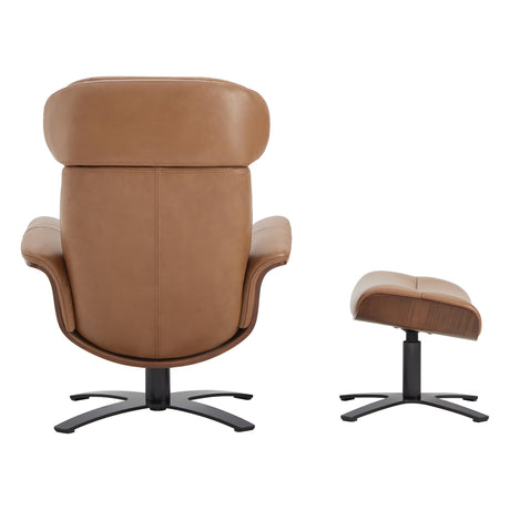 Genuine Leather Reclining Swivel Chair with Adjustable Headrest and Ottoman for Living