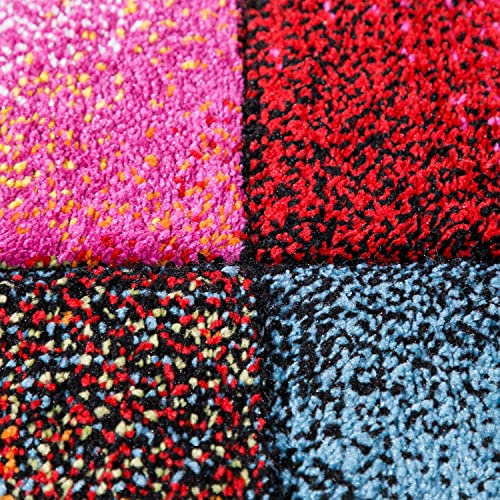 Colorful Living Room Rug Check Design with Squares Multicolor, Size: 3'11" x 5'7"