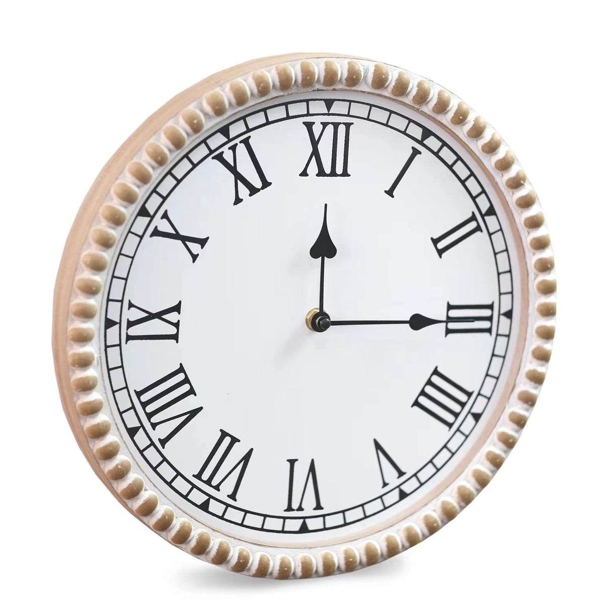 12 Inch Handmade Rustic Wall Clock with Wooden Beads, Real Wood Clock, Farmhouse Wall Clock Decor,