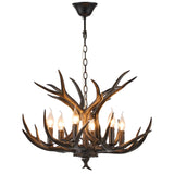 Coffee Brown Resin Antler Chandelier 6-Light Easy Install - Rustic Lodge Ceiling Fixture with E12 Base for Cabin, Living Room & Dining Room Deer Horn Antler Lamp (Coffee Brown)