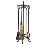 F-1267, 5-Piece Heavy Weight Black Wrought Iron Fireplace Tools Set